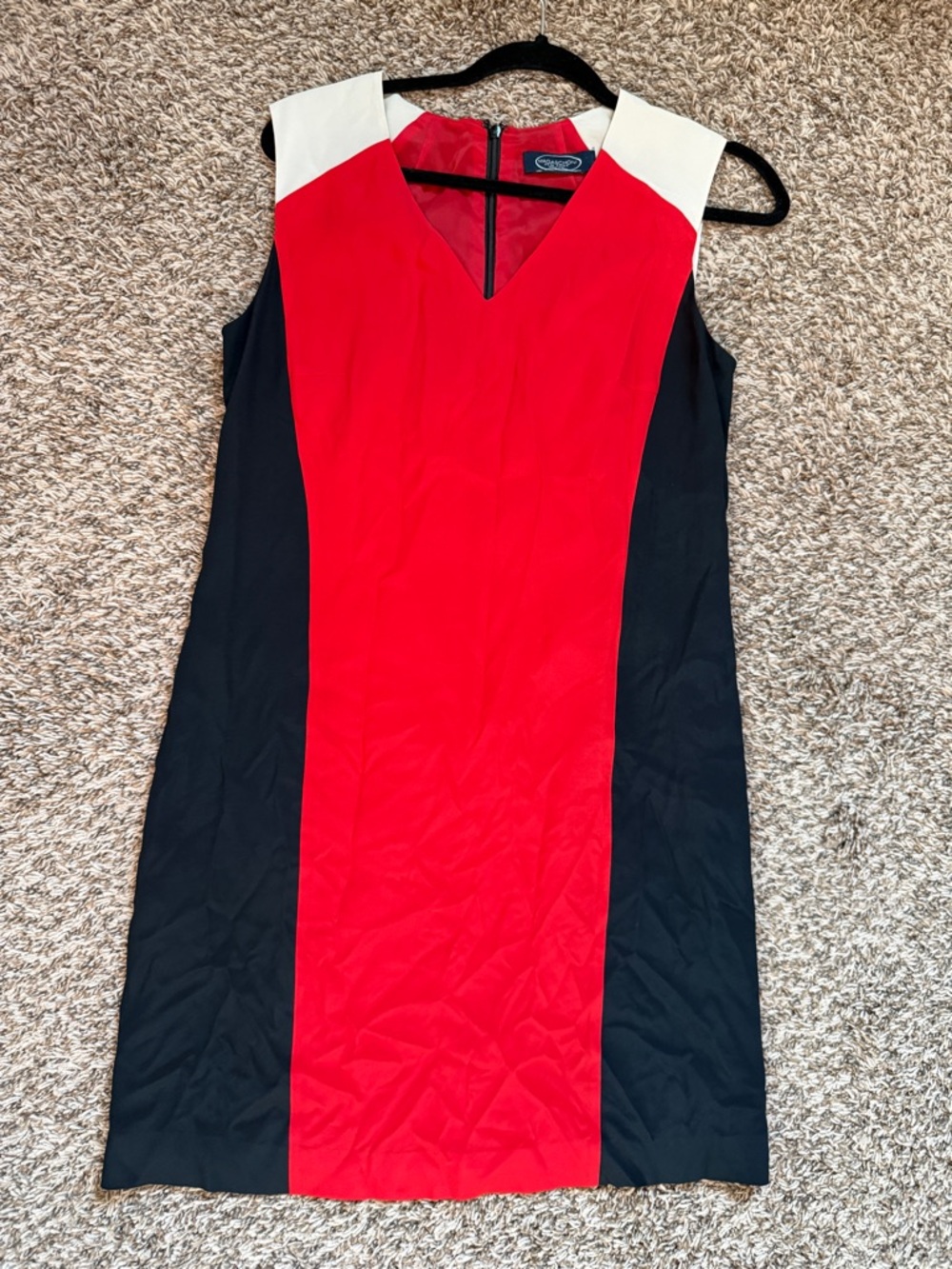 Magaschoni Color Block Silk Shift Dress Red Black White Size 8